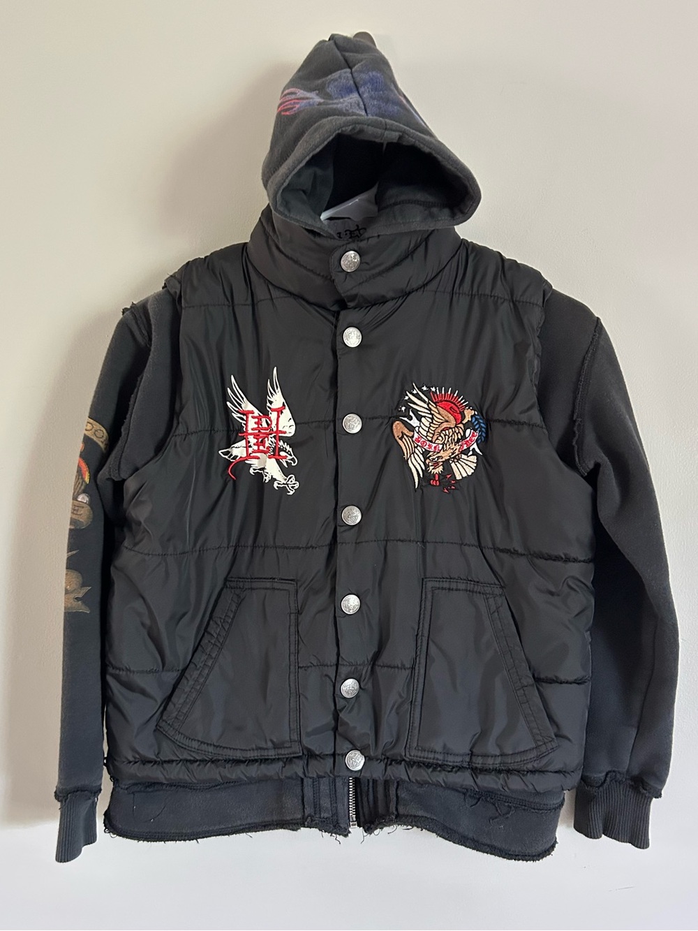 Kid's Y2K Ed Hardy Born Free Embroidered Puffer Jacket Christian Audigier Large